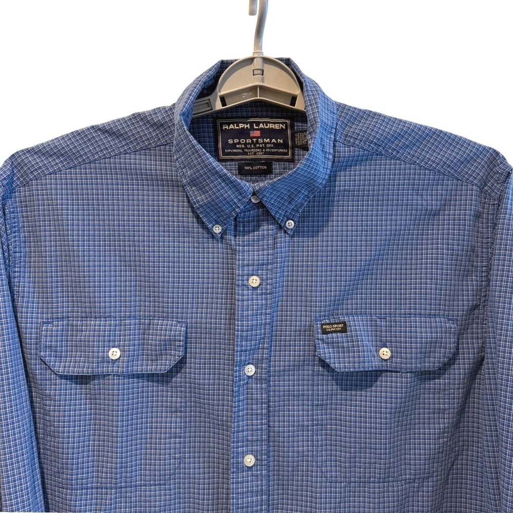 Ralph Lauren VTG Sportsman Polo Sport Plaid Button Down Blue Mens XL Long Sleeve